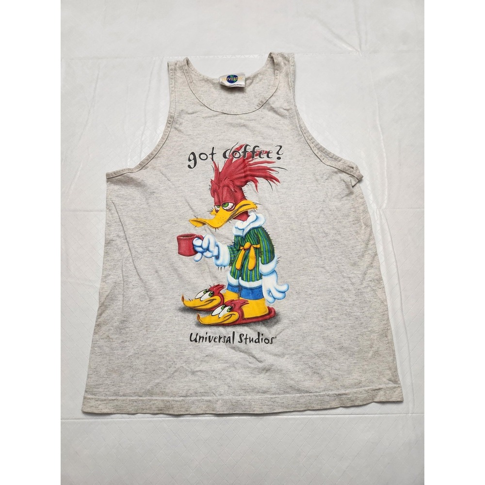Vintage Universal Studios Shirt Mens Medium Gray Woody Woodpecker Got Coffee